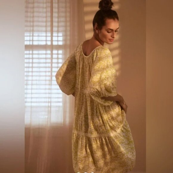 Brand New Women's By Anthropologie Tiered Puff-Sleeve Midi Dress - Picture 2 of 8